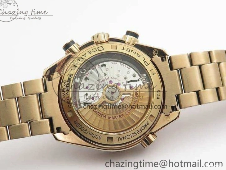 0517 Seamaster Pro Chrono RG Best Edition Black Ceramic Black Dial On RG Bracelet A ComfortFit 8130